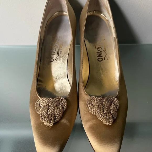 Salvatore Ferragamo Gold Heels with Intricate Design - Picture 9 of 12